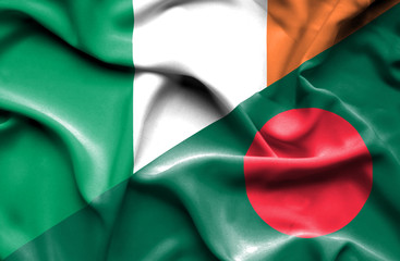 Waving flag of Bangladesh and Ireland