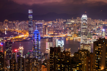 HONG KONG - JUNE 08, 2015: skyline of Hong Kong from Victoria Pe