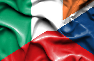 Waving flag of Czech Republic and Ireland