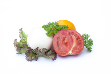 Mozzarella, tomatoes, lactuca, clipping path included