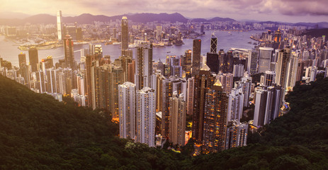HONG KONG - JUNE 08, 2015: skyline of Hong Kong from Victoria Pe