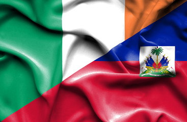 Waving flag of Haiti and Ireland