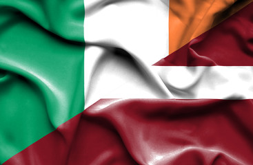 Waving flag of Latvia and Ireland