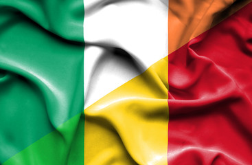 Waving flag of Mali and Ireland