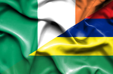 Waving flag of Mauritius and Ireland