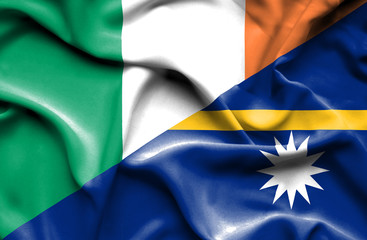 Waving flag of Nauru and Ireland