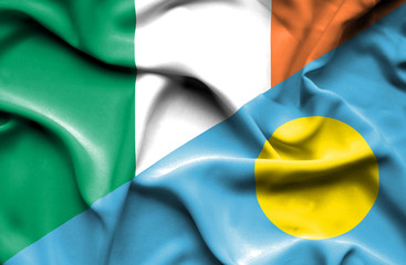 Waving flag of Palau and Ireland