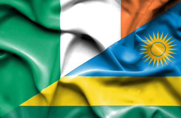 Waving flag of Rwanda and Ireland