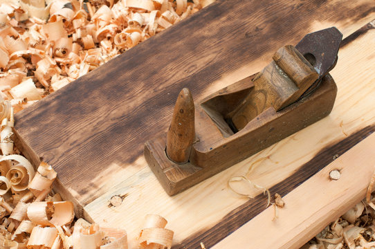 Carpenter's plane with wood chips