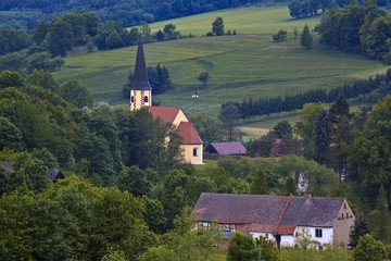 rural landscape with small church - hdr