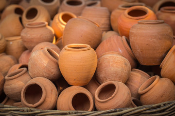 Earthenware handmade old clay pots in Bangkok, Thailand