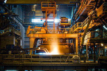 Steel production at the metallurgical plant
