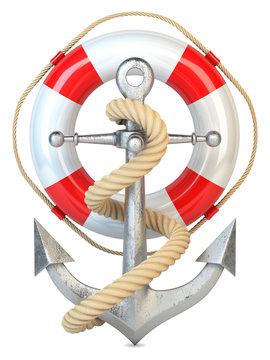 Anchor, lifebuoy and rope