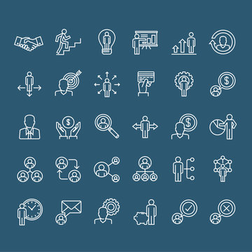 Set of thin line business people icons