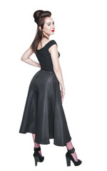 Young beautiful woman in retro pin up style winking isolated