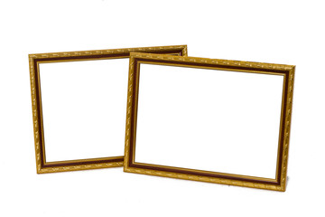 Ancient wooden photo frame isolated on white background.