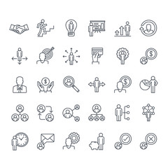 Thin line icons set. Icons for business, management, finance, strategy, planning, analytics, banking, communication, social network, affiliate marketing. - obrazy, fototapety, plakaty