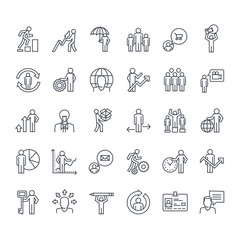Thin line icons set. Icons for business, insurance, strategy, planning, analytics, communication.