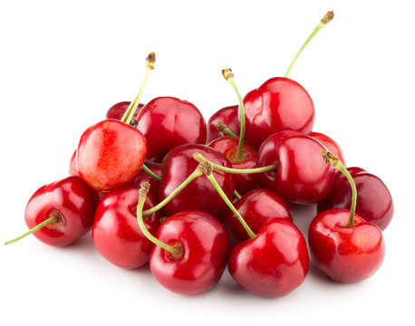 juicy cherries isolated on the white background