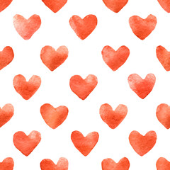 Watercolor hearts seamless pattern.