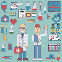 icons and characters on the medical theme