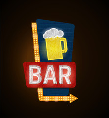 vector illustration of retro star neon glowing banner