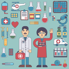 icons and characters on the medical theme
