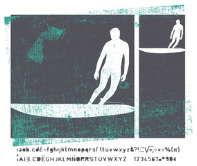 stencil vintage surf frame with surfer © locotearts