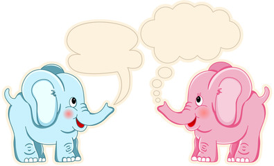 Cute couple elephants with speech balloons