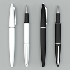 white and black ball pens mockup on bright bacground