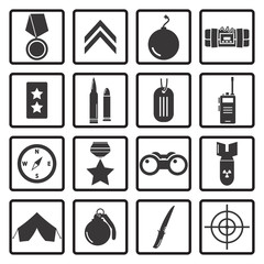 Vector black military icons set on white background