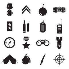 Vector black military icons set on white background