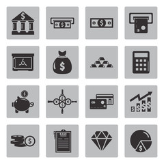 Vector black money icons set on grey background