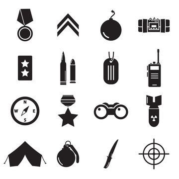 Vector black military icons set on white background