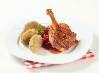 Roast duck with Tyrolean dumplings and red cabbage