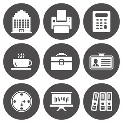 Vector white office icons set on black background