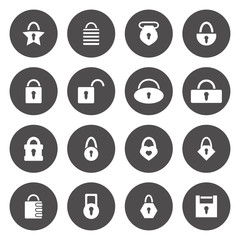 Vector white padlock icons set on black background