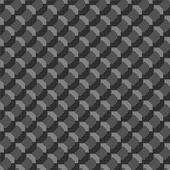 Monochrome pattern with black and gray dotted shapes forming cro