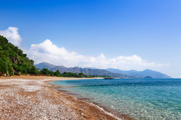 Beach near of ancient greek and roman ancient city of Olympos coast Kemer Antalya Turkey