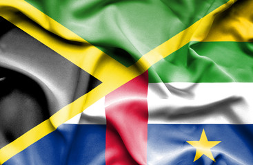 Waving flag of Central African Republic and Jamaica