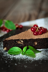 Chocolate brownie with mint and currant