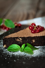 Chocolate brownie with mint and currant