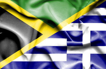 Waving flag of Greece and Jamaica