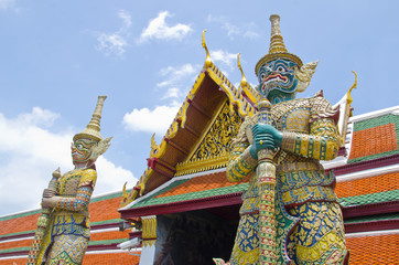 Fototapeta na wymiar Giant guardian at Emerald Buddha Temple Bangkok Thailand