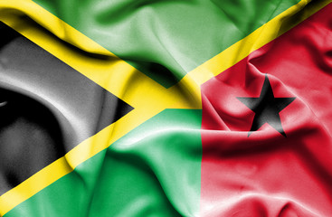 Waving flag of Guinea Bissau and Jamaica