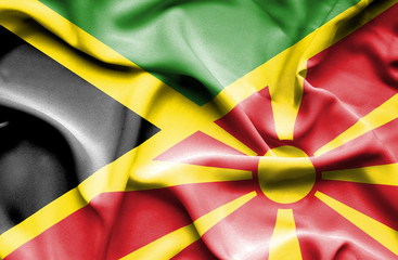 Waving flag of Macedonia and Jamaica