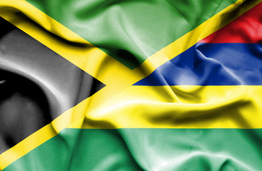 Waving flag of Mauritius and Jamaica