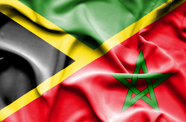 Waving flag of Morocco and Jamaica