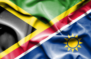 Waving flag of Namibia and Jamaica