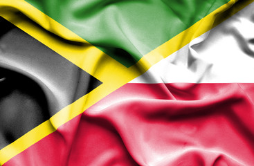 Waving flag of Poland and Jamaica